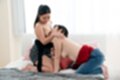 Aida miku sucking hayase an breasts on her knees in jeans